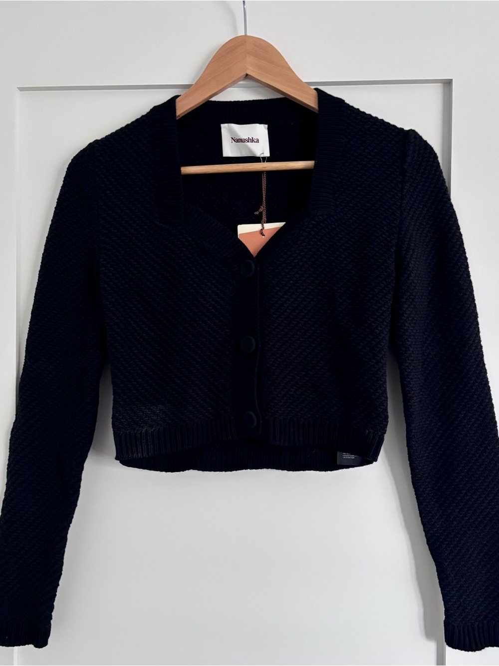 NWT Nanushka Kaya Moss-Knit Cotton Cardigan - Black - Size XS
